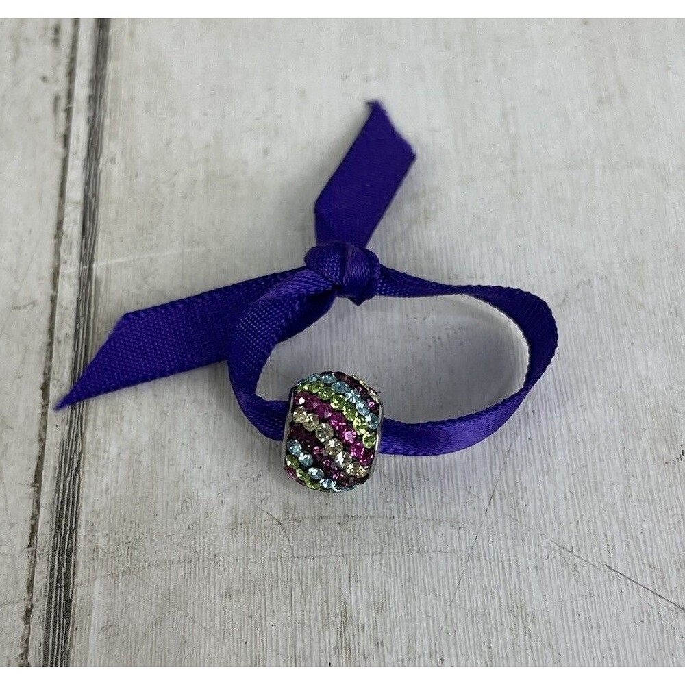 Hallmark Connections Bead Charm Pink Blue Green Rhinestones Stainless Steel NWOT